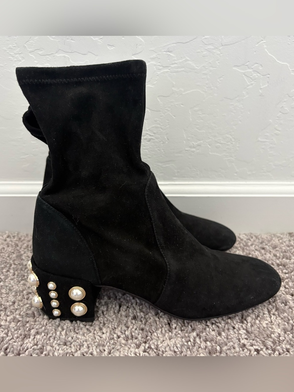 Stuart Weitzman Women’s 5.5 Black Pearl-Embellished Suede Ankle Boots